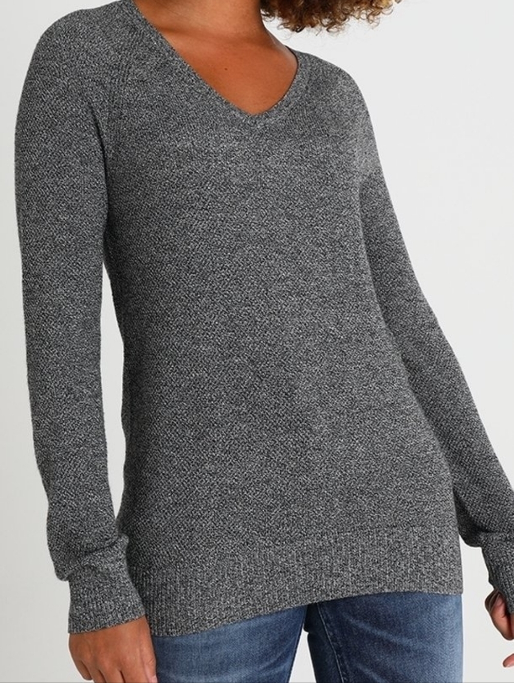 Gap Bella V Neck Pullover Sweater Black Space Marl Gray Knit Size XL